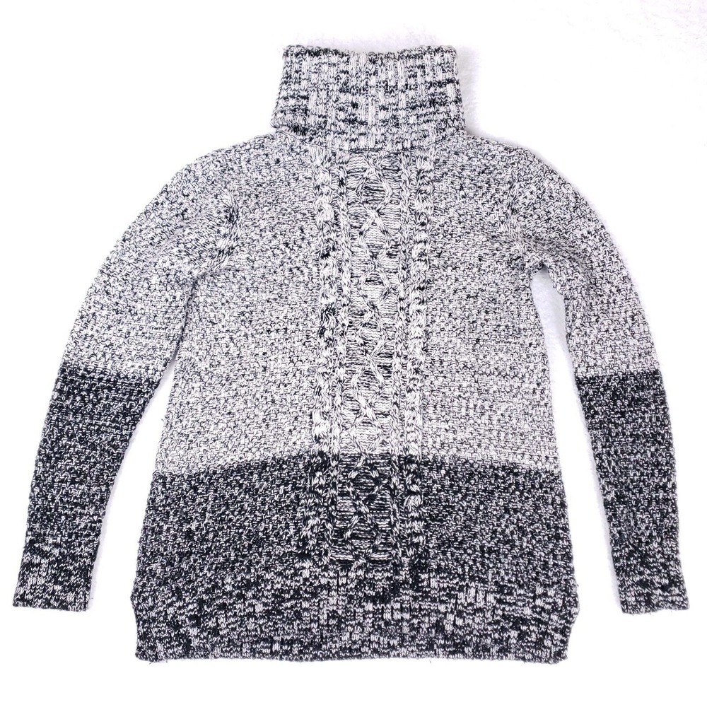 Banana Republic Chunky Knit‎ Turtleneck Sweater S Black White Marled Cable Knit
